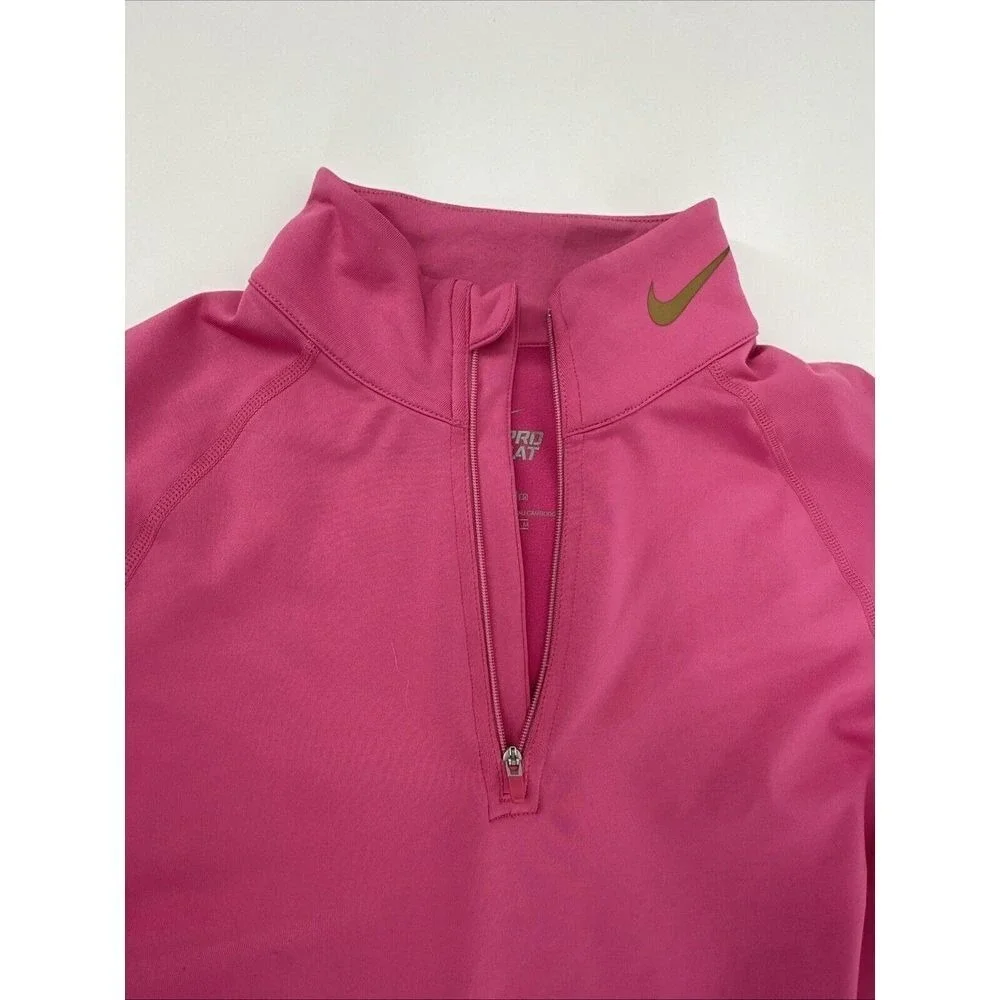 NIKE Combat Pink Fleece Medium Fitted DRI-Fit Quarter Zip
